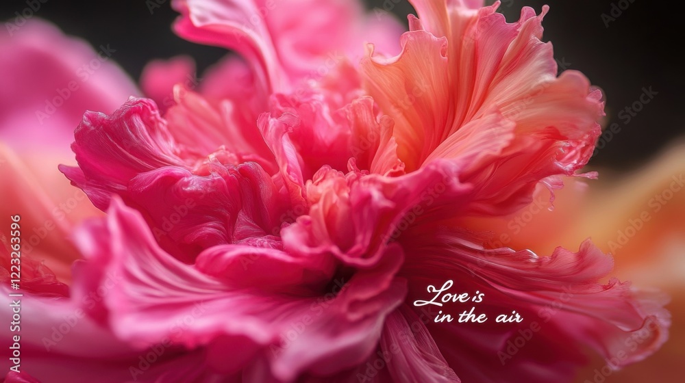 Fototapeta premium Vibrant Pink Flower Petals with Soft Background and Romantic Text Overlay