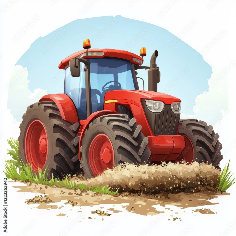 Obraz premium 3D icon cartoon tractor plowing a field, isolated on a white background 