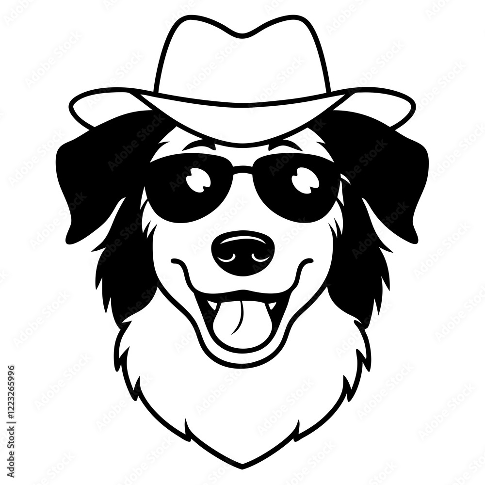 Funny australian shepherd dog head vector art