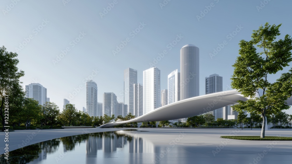 Naklejka premium A conceptual city blending nature and futuristic architecture eco-conscious urban design sustainability and visionary innovation dynamic and unique