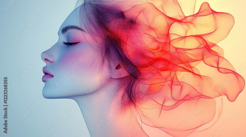 Serene Woman with Abstract, Colorful Hair Serene Woman with Abstract, Colorful Hair