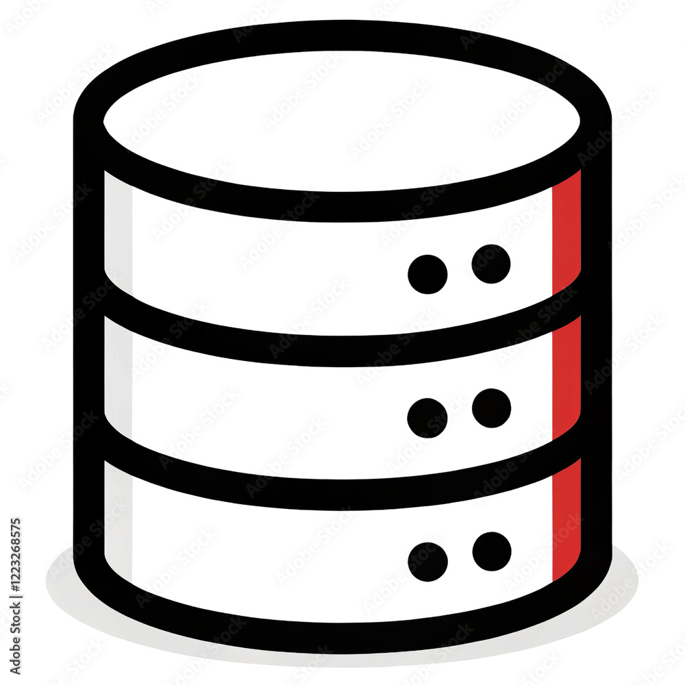 Three-Tiered Database Icon Black, Red, White Design, Isolated on Transparent Background, Database, Server, Data Storage Three-Tiered Database Icon Black, Red, White Design, Isolated on Transparent Background, Database, Server, Data Storage
