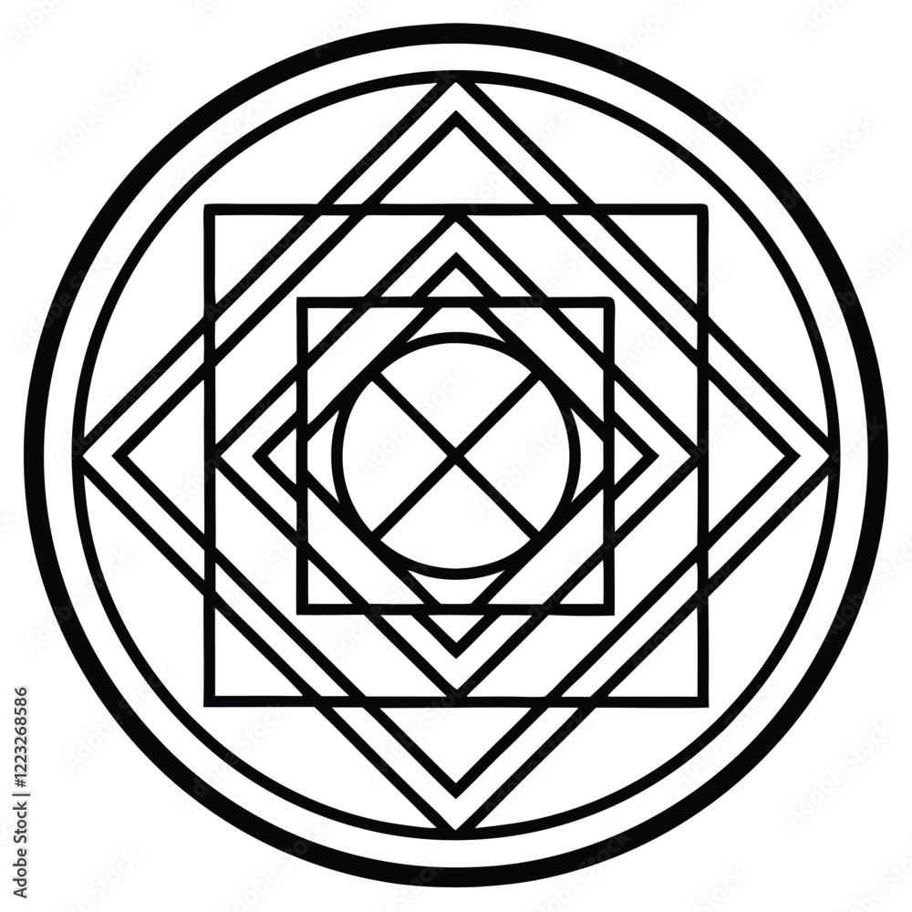 Fototapeta premium A modern circular logo featuring a single monogram letter in the center, surrounded by decorative line art flourishes for an elegant and timeless look.