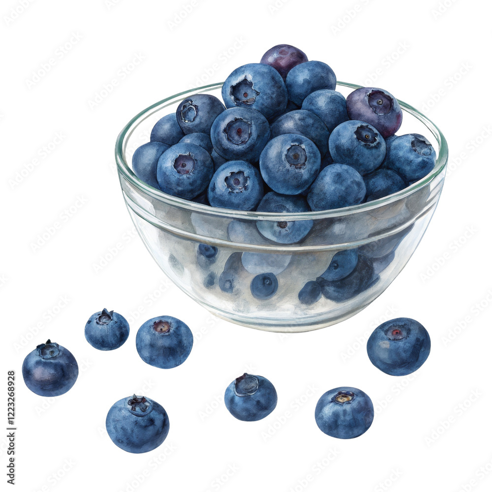 Watercolor Blueberries in Glass Bowl, Isolated on Transparent Background, Digital Painting, Food Illustration, blueberry, watercolor, illustration Watercolor Blueberries in Glass Bowl, Isolated on Transparent Background, Digital Painting, Food Illustration, blueberry, watercolor, illustration