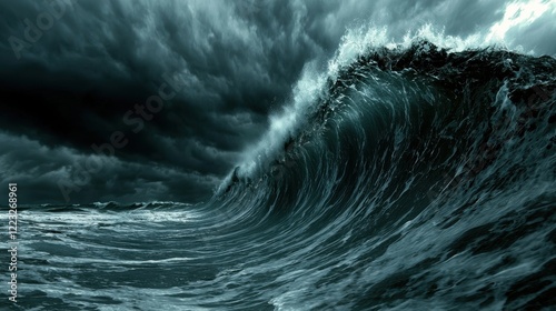 A dramatic ocean wave crashing into a rocky cliff with a lighthouse in the distance resilience nature s power and iconic storytelling imagery timeless and powerful photo