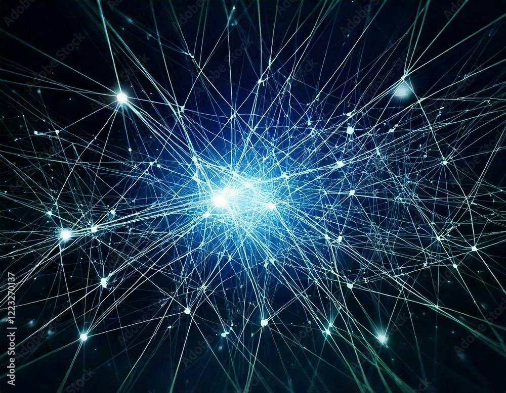 Fototapeta premium Abstract Neural Connections in Blue: Digital Networks on a Dark Background Generated image