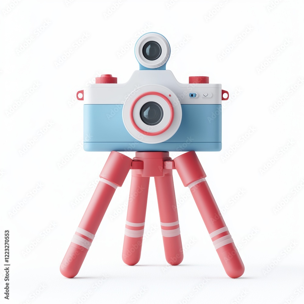 Fototapeta premium 3D icon travel vlog camera and tripod for capturing adventures, isolated on a white background 