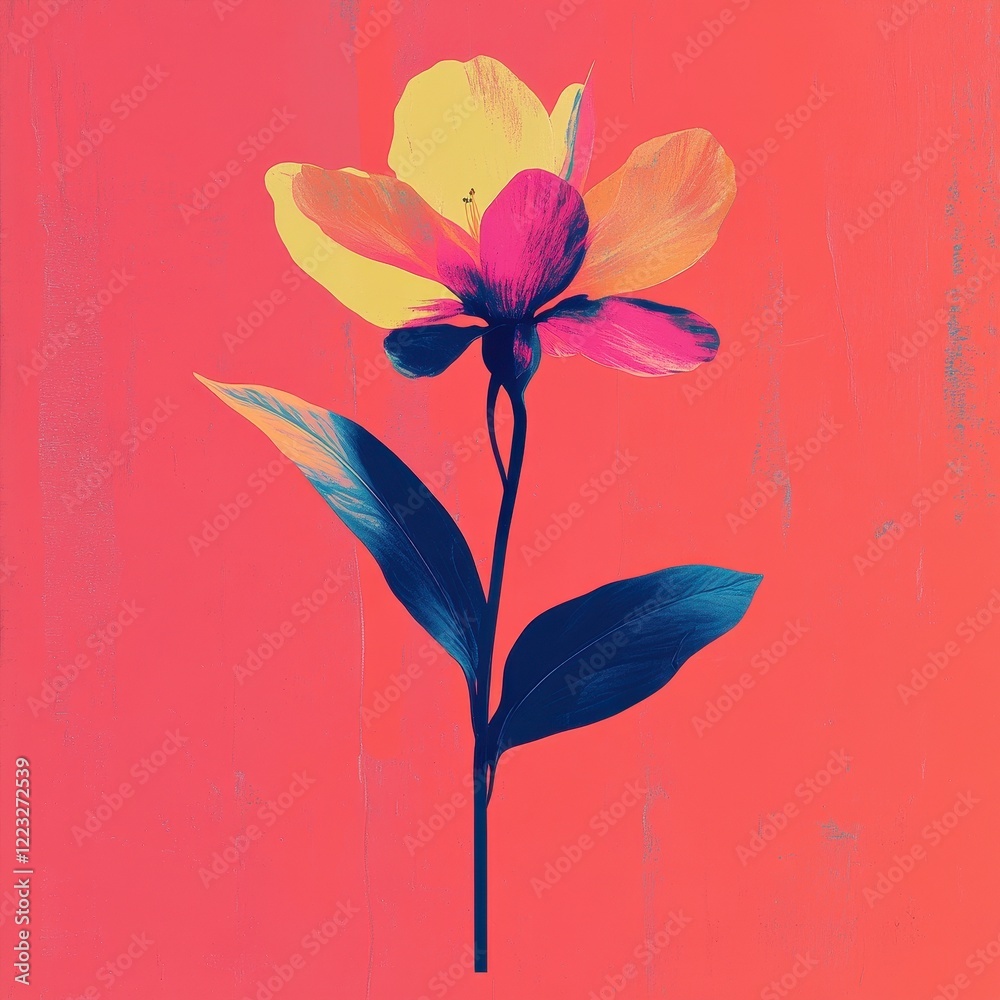 Naklejka premium Vibrant Flower on Coral Background Artistic Render