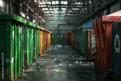 Recycling containers inside a recycling factory
