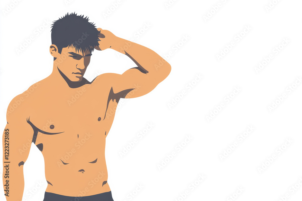 Fototapeta premium A man with a bald head and a shirtless chest is posing for a picture