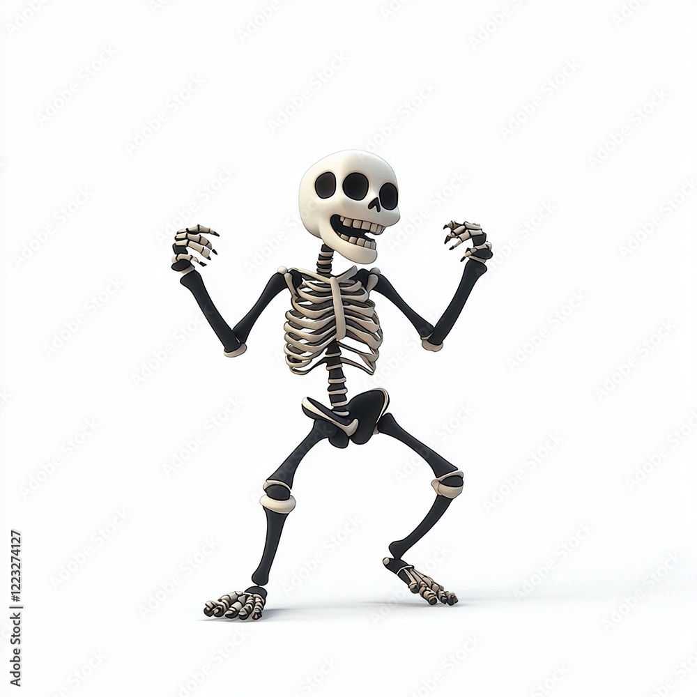 3D icon cartoon of an animated dancing skeleton, isolated on a white background 3D icon cartoon of an animated dancing skeleton, isolated on a white background
