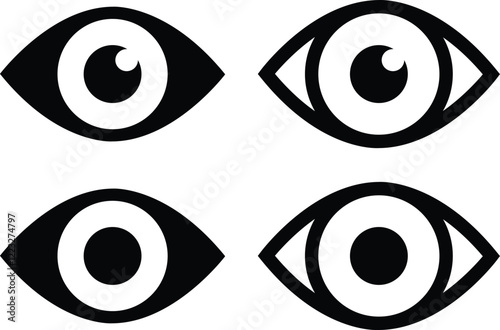 Eye icon in flat line set. Eyesight symbol vector for apps or website. Retina, cornea scan eye icons. Simple eyes silhouette see view vision sight look sign isolated on transparent background