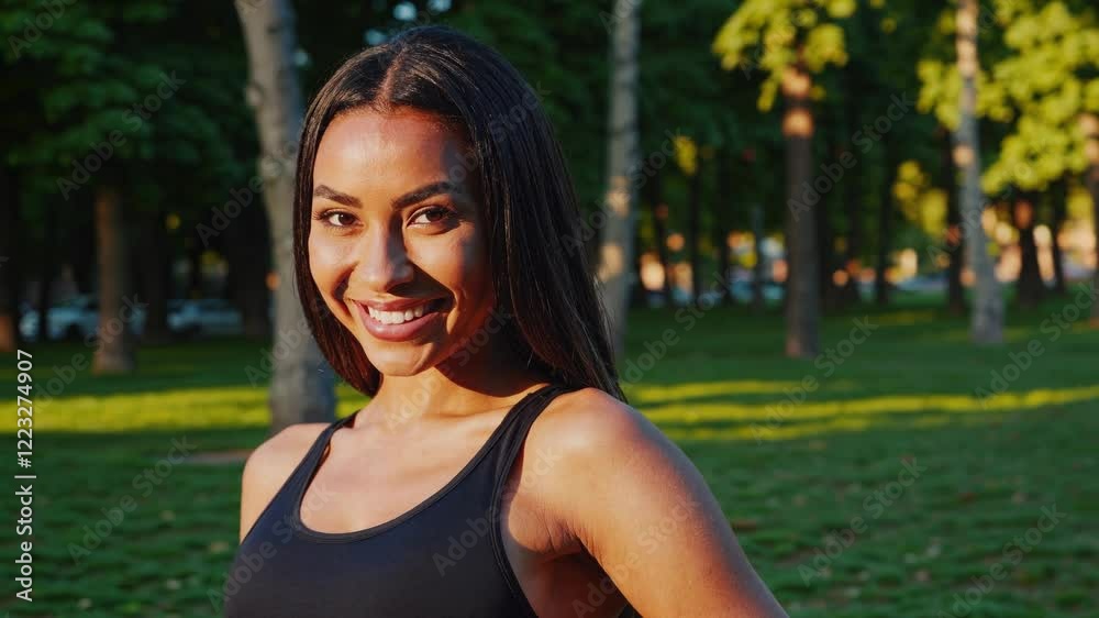 Sporty Hispanic Woman in Green Park