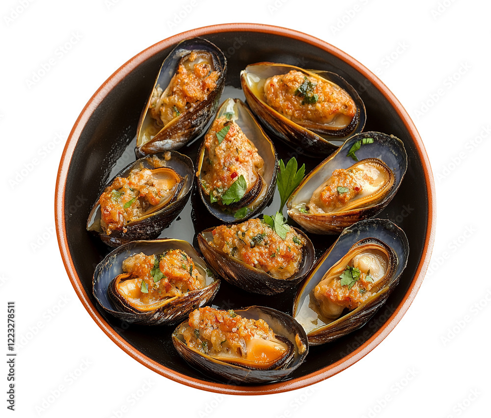 Stuffed mussels on transparent background Stuffed mussels on transparent background