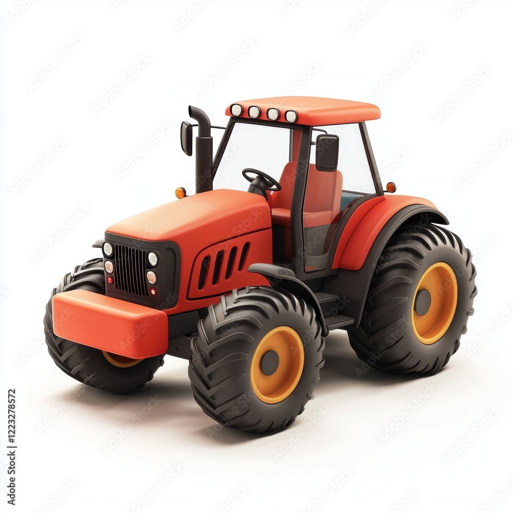 Obraz premium 3D icon cartoon tractor on a farm, isolated on a white background --quality 2