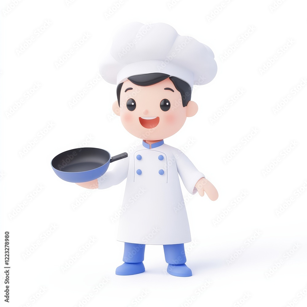 A cheerful cartoon chef character holding a frying pan, wearing a white chef's coat and hat, ready to cook and serve delicious meals. A cheerful cartoon chef character holding a frying pan, wearing a white chef's coat and hat, ready to cook and serve delicious meals.