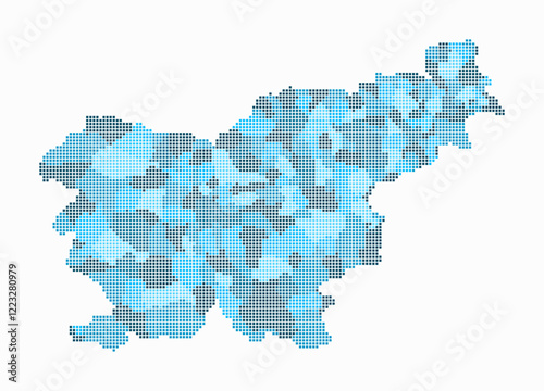 Slovenia dotted map. Digital style map of the country on a white background. Slovenia shape with square dots. Colored dots style. Small size squares. Creative vector illustration.