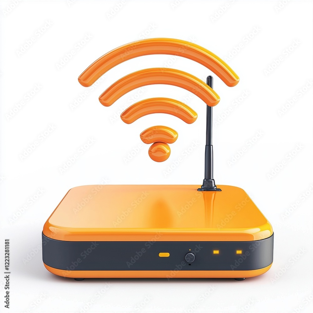 3D icon cartoon Wi-Fi symbol above a router, isolated on a white background --quality 2 3D icon cartoon Wi-Fi symbol above a router, isolated on a white background --quality 2