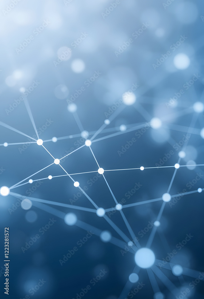 Abstract dots and lines connected. Concept of AI technology. Motion of digital data flow. Communication and technology network concept with moving lines and dots, Diffused lighting, with white tones Abstract dots and lines connected. Concept of AI technology. Motion of digital data flow. Communication and technology network concept with moving lines and dots, Diffused lighting, with white tones