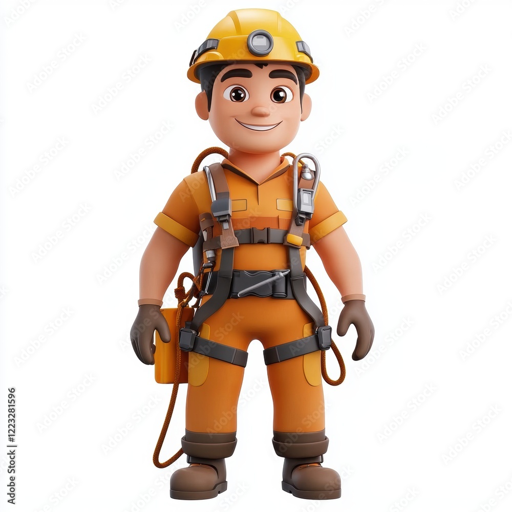 3D icon cartoon of a rescue worker with safety gear, isolated on a white background 3D icon cartoon of a rescue worker with safety gear, isolated on a white background