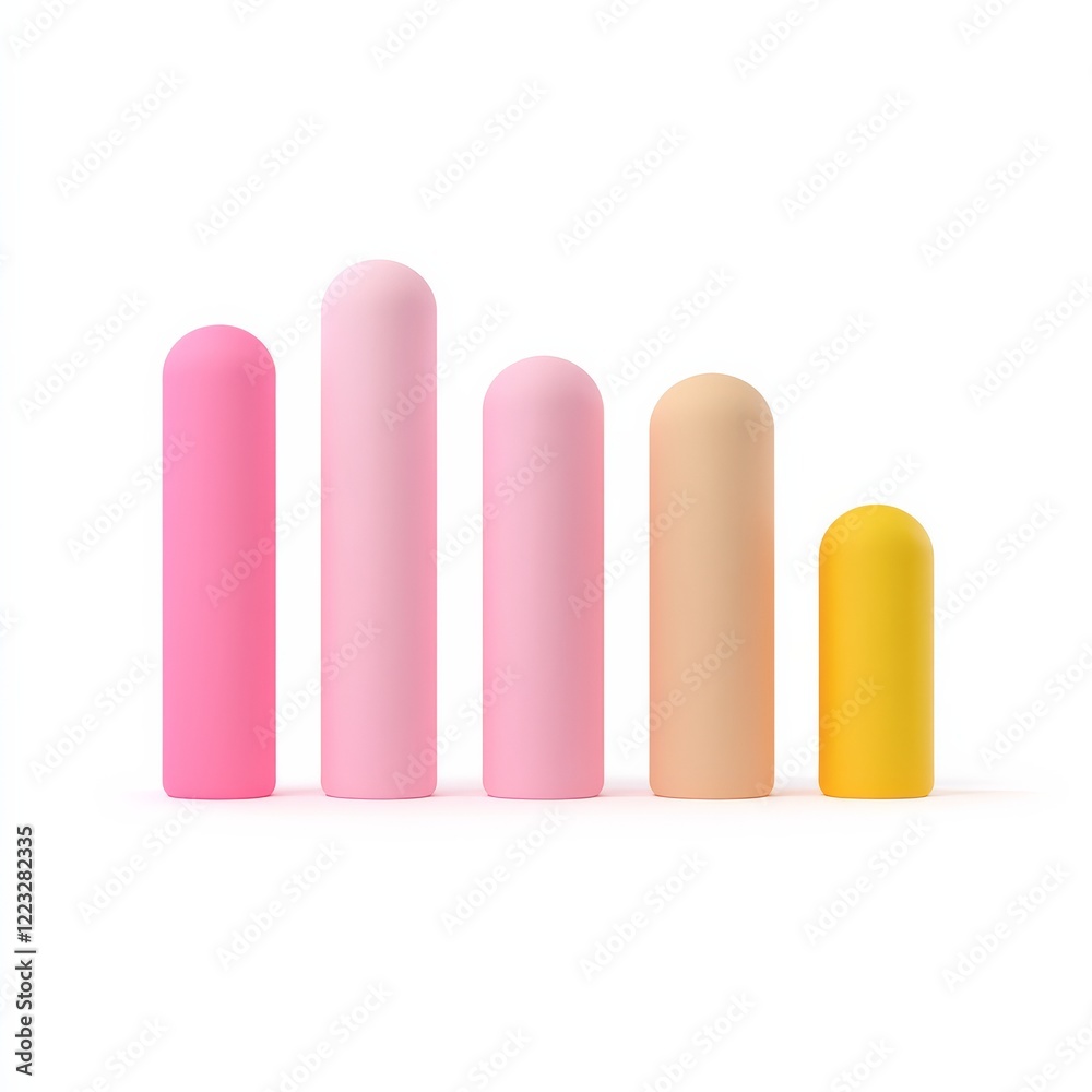 A series of colorful, cylindrical shapes in shades of pink, peach, and yellow, arranged in a gradient from left to right. A series of colorful, cylindrical shapes in shades of pink, peach, and yellow, arranged in a gradient from left to right.