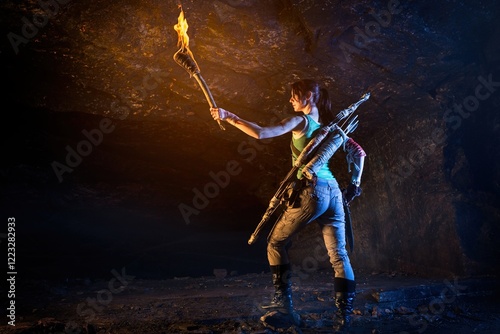 Portrait of Woman adventurer exploring caves