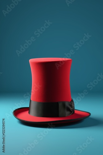 there is a red top hat with a black bow on a blue surface