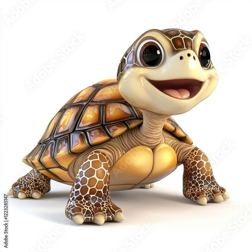 3D icon cartoon smiling turtle with a shell pattern, isolated on a white background - photo