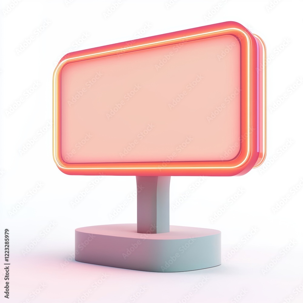 3D icon cartoon billboard with a neon sign at night, isolated on a white background 3D icon cartoon billboard with a neon sign at night, isolated on a white background