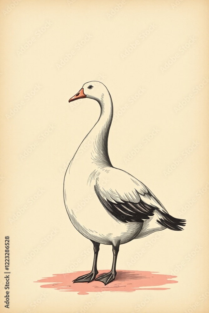 there is a drawing of a goose standing on a white surface there is a drawing of a goose standing on a white surface