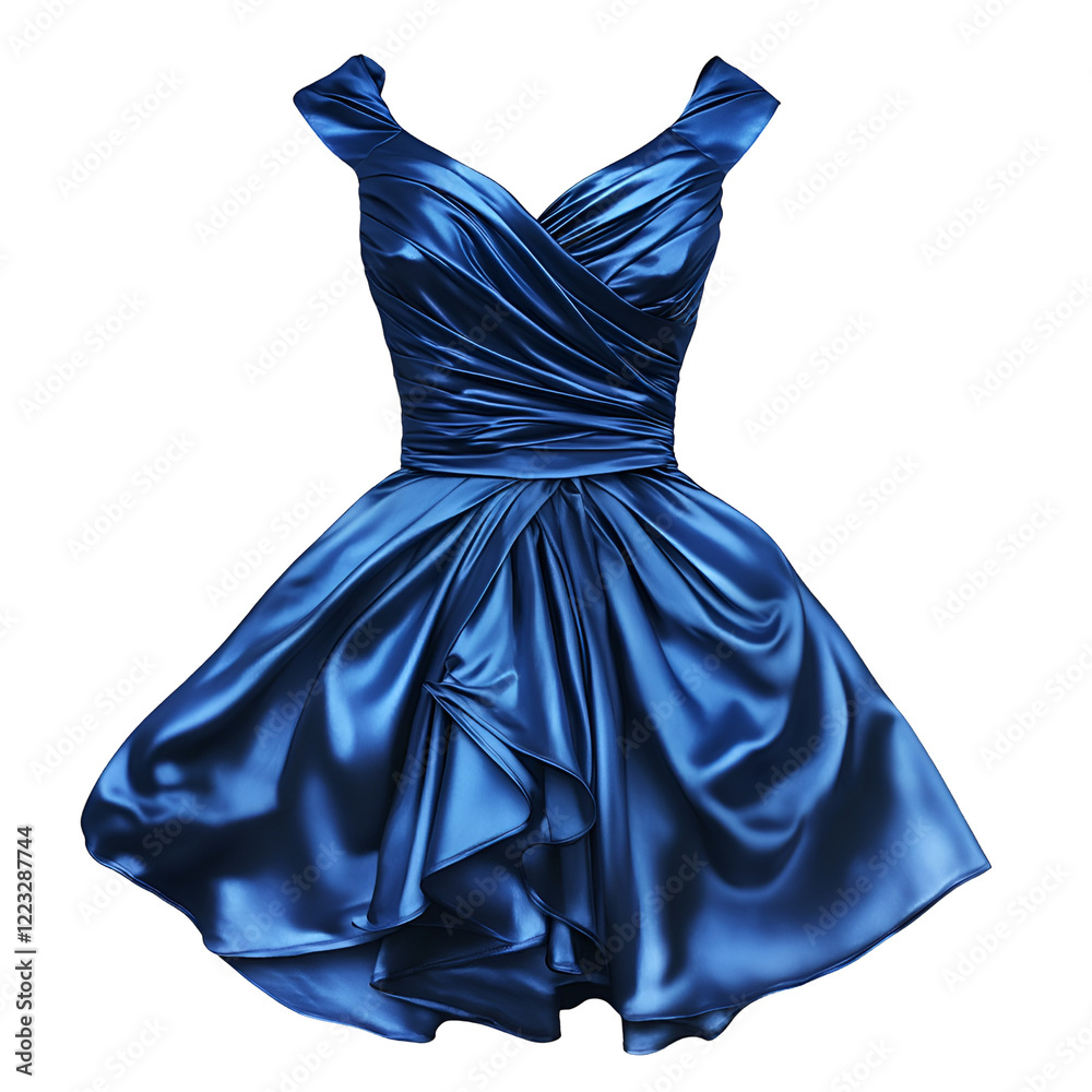 Elegant Blue Satin Dress OffShoulder, Wrap, Short, Party, Prom, Formal, Fashion, Style, Gown Elegant Blue Satin Dress OffShoulder, Wrap, Short, Party, Prom, Formal, Fashion, Style, Gown