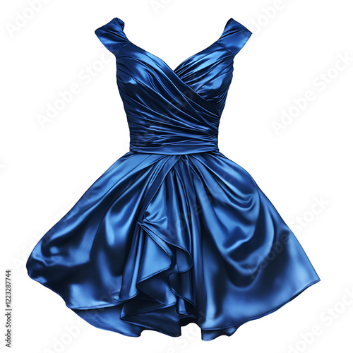 Elegant Blue Satin Dress OffShoulder, Wrap, Short, Party, Prom, Formal, Fashion, Style, Gown photo