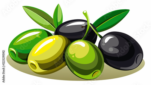 Black and green olives isolated on white background