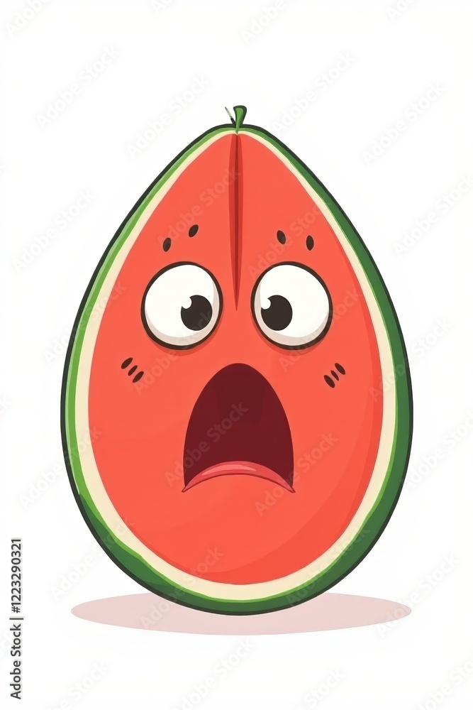 Obraz premium cartoon illustration of a watermelon with a shocked face