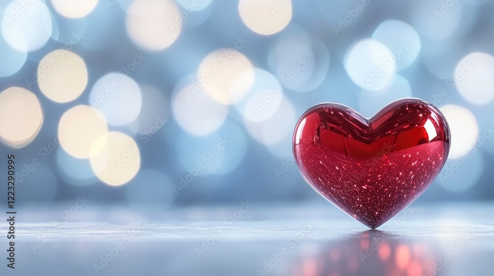 Vibrant Heart On Reflective Floor With Bokeh Effects Vibrant Heart On Reflective Floor With Bokeh Effects