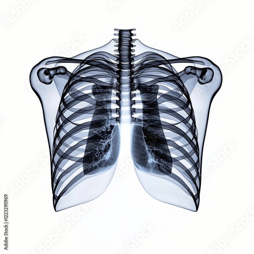 3D icon cartoon of an X-ray image of a human chest, isolated on a white background --