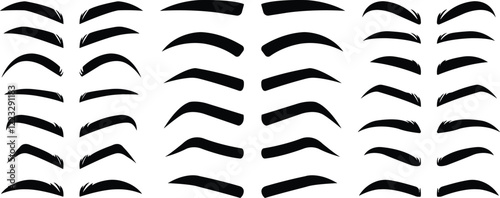 Eyebrows shaping icons in flat set. different style male and female vector for apps or website black eyebrow linear isolated on transparent background Unkept shaggy and bushy eyelash