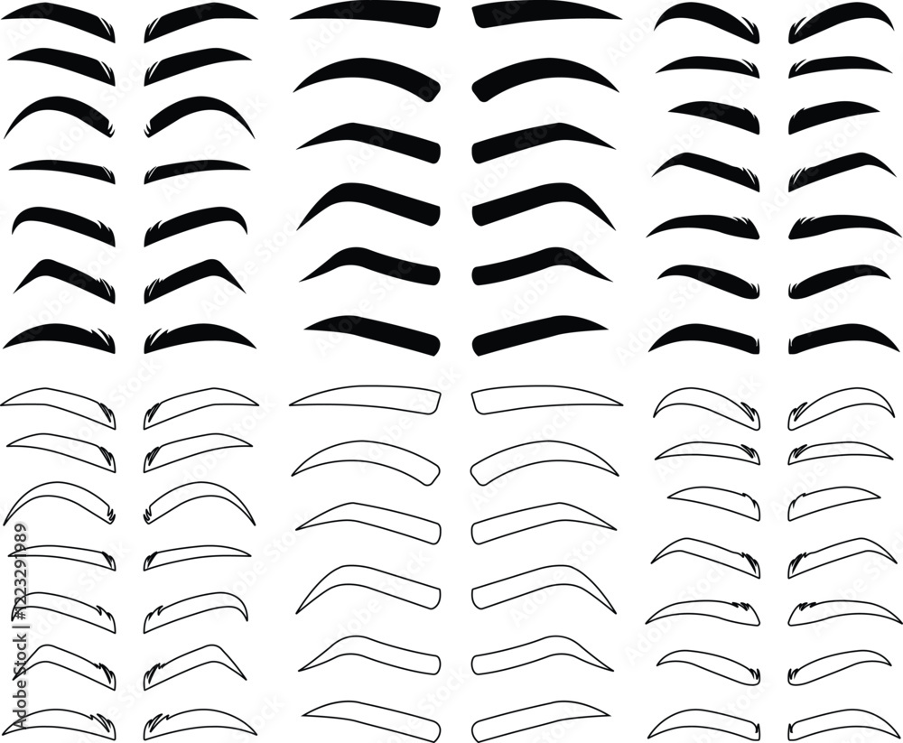Eyebrows shaping icons in flat line set. different style male and female vector for apps or website black eyebrow linear isolated on transparent background Unkept shaggy and bushy eyelash Eyebrows shaping icons in flat line set. different style male and female vector for apps or website black eyebrow linear isolated on transparent background Unkept shaggy and bushy eyelash