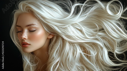 Platinum Blonde Beauty:  A Stunning Portrait of a Woman with Flowing, Wavy Hair