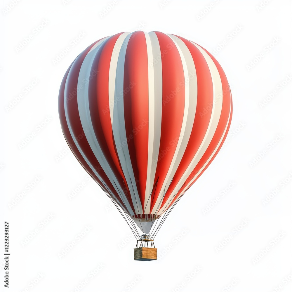 Naklejka premium 3D icon hot air balloon floating over scenic mountains, isolated on a white background --quality 2