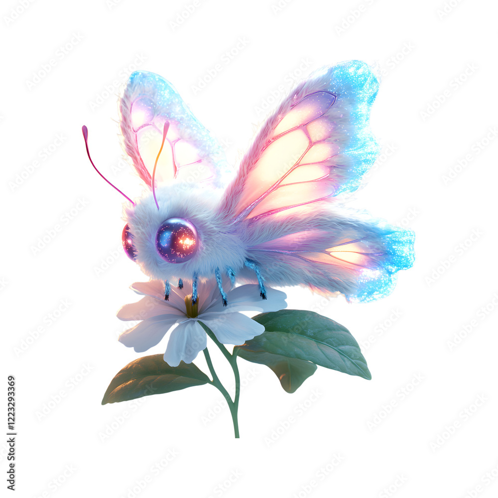 Fluffy 3D Cartoon Butterfly with Glowing Soft Wings Isolated on Transparent Background Fluffy 3D Cartoon Butterfly with Glowing Soft Wings Isolated on Transparent Background