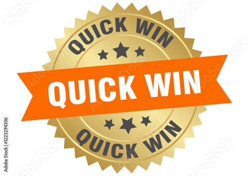 quick win. quick win round orange and gold label isolated on transparent background