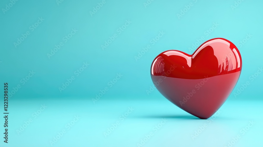 Fototapeta premium Elegant Red Heart On A Soft Teal Blue Background.