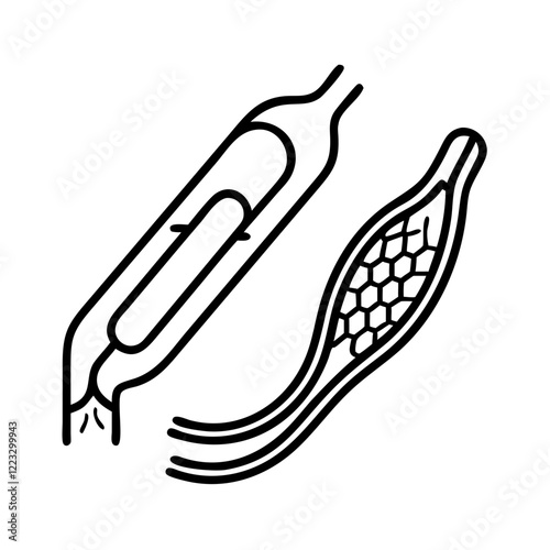 Stent and Catheter for Blood Vessel Implantation Vector Illustration