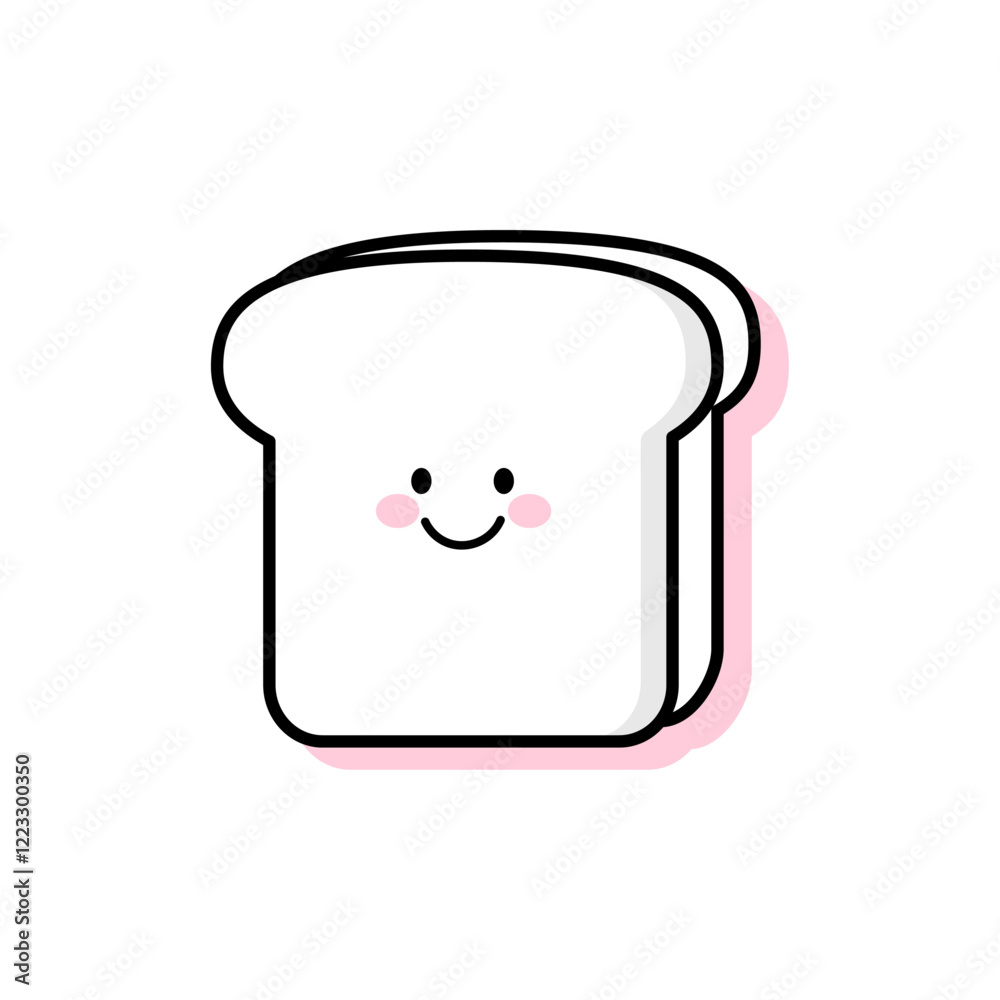 Cute happy funny toast. Vector kawaii character illustration design isolated on white background. Outline toast piece of bread Cute happy funny toast. Vector kawaii character illustration design isolated on white background. Outline toast piece of bread
