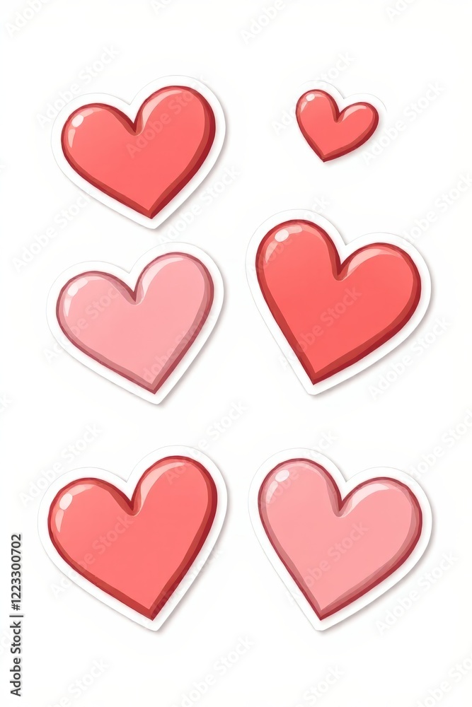 a set of six red hearts with different shapes on a white background a set of six red hearts with different shapes on a white background