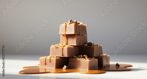 A Stack of Fudge Squares with Nuts and Caramel photo