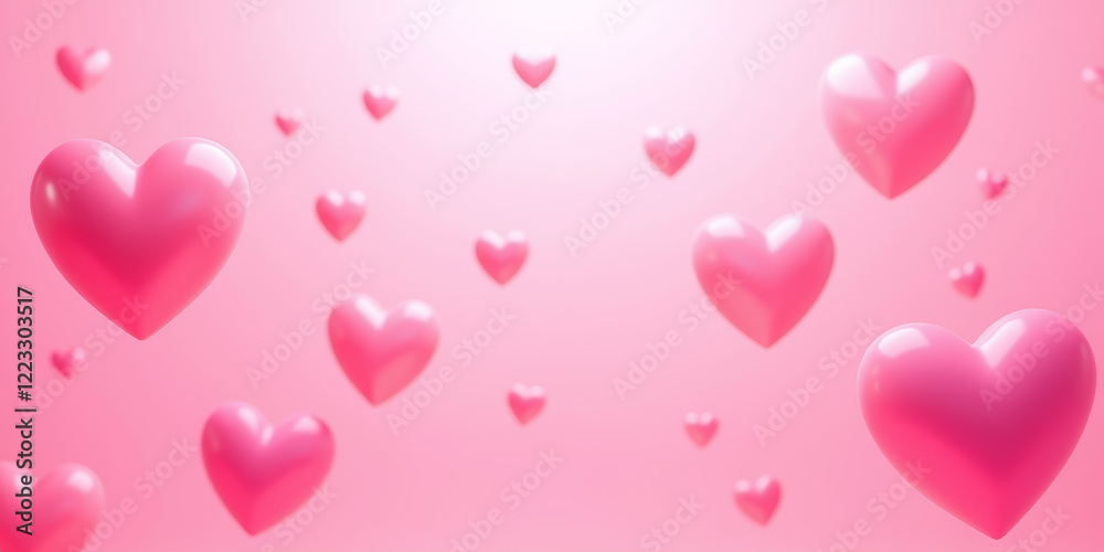 Romantic 3D Floating Hearts Illustration, Dreamy Whimsical Love Romantic 3D Floating Hearts Illustration, Dreamy Whimsical Love