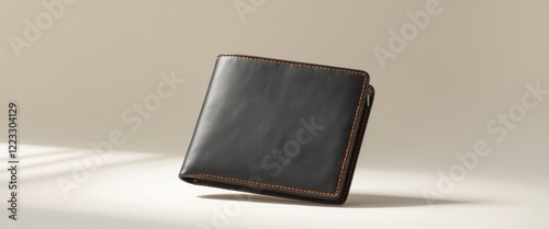 Classic Black Leather Wallet with Orange Stitching and Minimal Design. photo