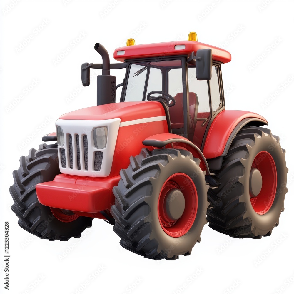 Obraz premium 3D icon cartoon tractor on a farm, isolated on a white background 